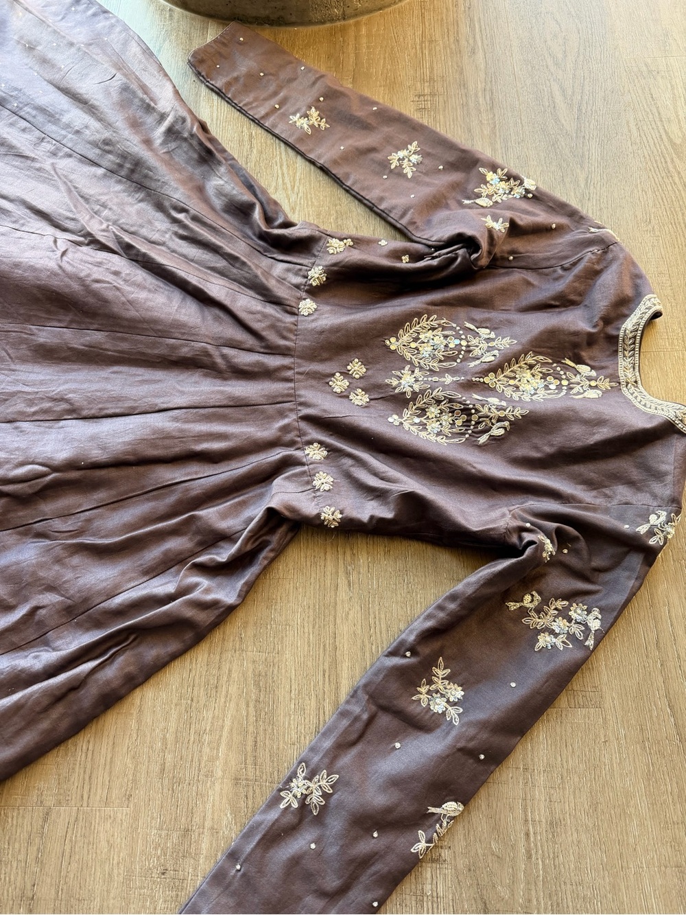 Matsya Mauve Chanderi Silk Round Anarkali Dress - Picture 5 of 10